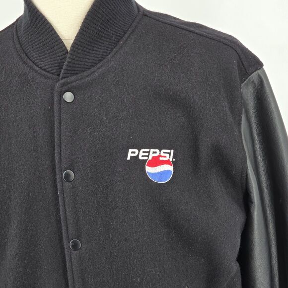 Mac Murray Varsity Jacket Size M Pepsi Logo Y2K Wool Leather Sleeves - Picture 5 of 7